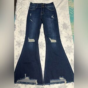 Petra 153 Dark Blue Distressed Flare Jeans